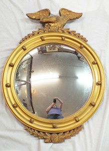 Large Vintage 1950s Eagle Gold Leaf Giltwood Convex Glass Wall