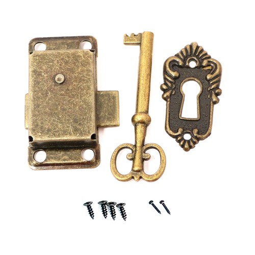 Furniture Cabinet Door Lock Kit with Key Antique Drawer Wardrobe Lock Decorative - Picture 3 of 6