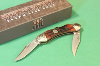 ROUGH RYDER RR1798 Brown Stag Bone Double Lockback Pocket Knife 3 1/4'' closed