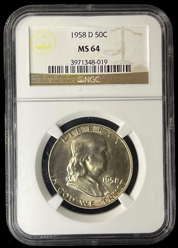 1958-D 50C Franklin Half Dollar Select NGC MS64 Light Toning