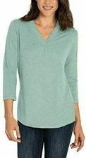 Orvis Womens 3/4 Sleeve V-Neck Linen Blend Top (Ether Green, XXL) NWT