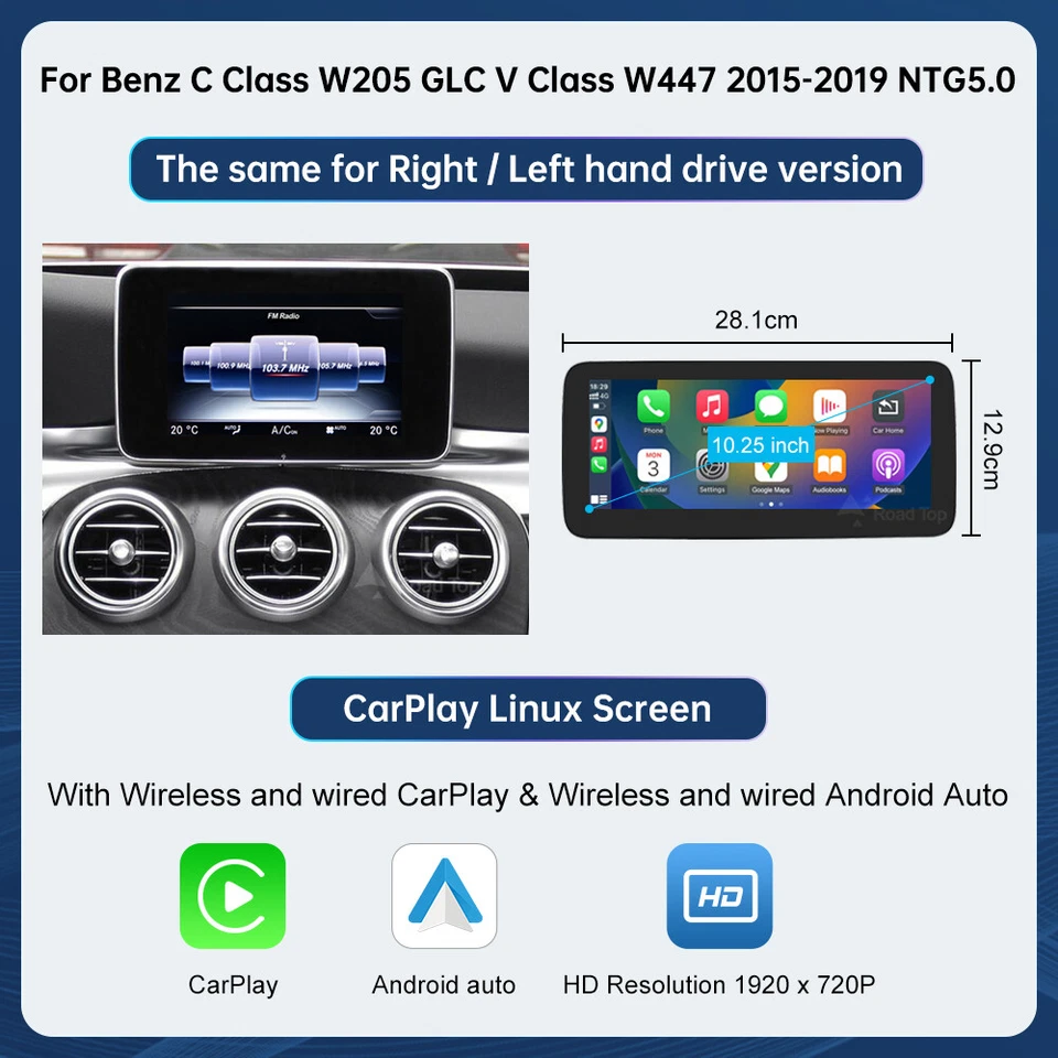 10.25'' CarPlay GPS Autoradio für Mercedes C/GLC/V/X-Klasse W205 X253 W447 NTG5 - Bild 4 von 4