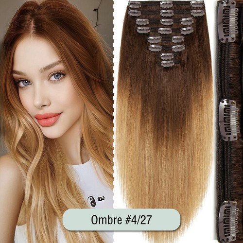 THICK Russian Double Weft Clip in Real Remy Human Hair Extensions Full Head - 第 46/53 張圖片
