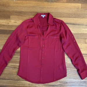 Express Red Button Up Slim-Fit Shirt 