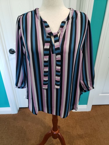 Torrid Womens Plus Stripe tie Peasant Tunic Blouse 3/4 Sleeve NWT $45 size 1 1X - Picture 11 of 15
