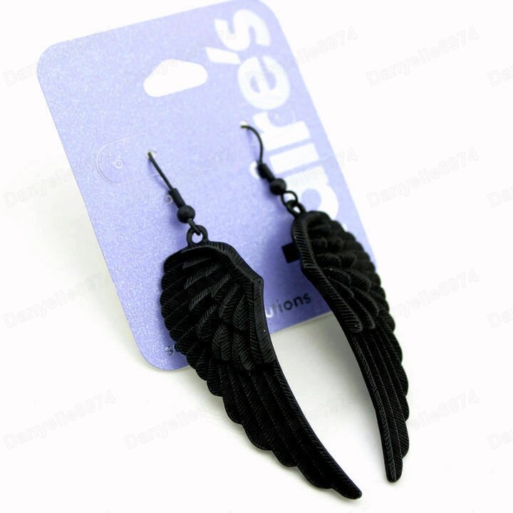 ピアス wing bling 14k post preta cubic one touch ring earrings Very cool vintage punk goth retro style black angel wing