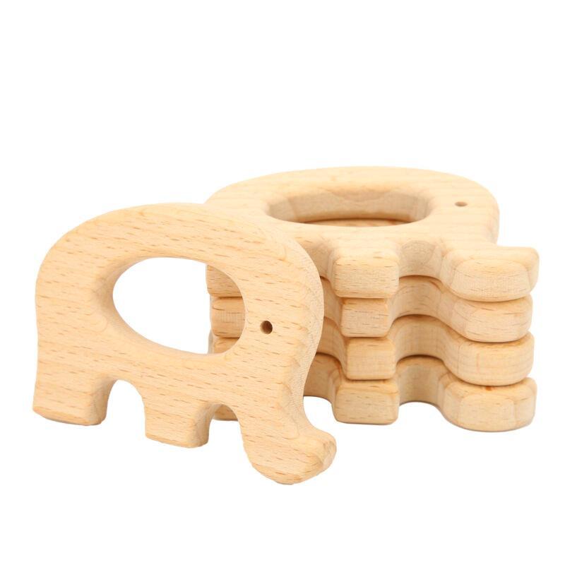5PCS Natural Wood Teething Rings Elephant Animal Safe Baby Teether Toys eBay