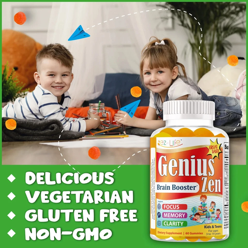 Suplemento de memória DHA ômega 3 gomas foco reforço cerebral para crianças e adolescentes 60 ct - Imagem 4 de 4