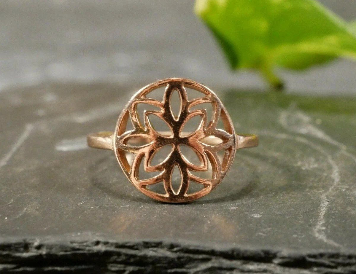 Super 925 Silber Ring Rot Vergoldet Tosh Mandala Lotus Blume Bl te Rund 1 65 cm