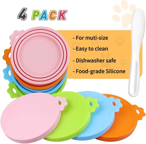 4 Pcs Pet Food Can Covers Lids Fit All Standard Size Dog & Cat Can Tops BPA Free - Picture 6 of 9