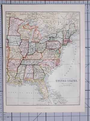 1868 DRUCK VEREINIGTE STAATEN ÖSTLICHE STAATEN KARTE FLORIDA GEORGIA ARKANSAS MISSORI 