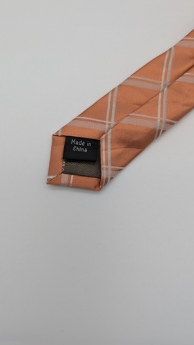 Calvin Klein 100% Silk Peach White Checkered Neck Tie - Picture 9 of 9