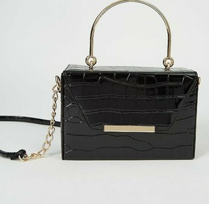 Download New Women Ladies Black mock croc patent Box bag Handbag ...