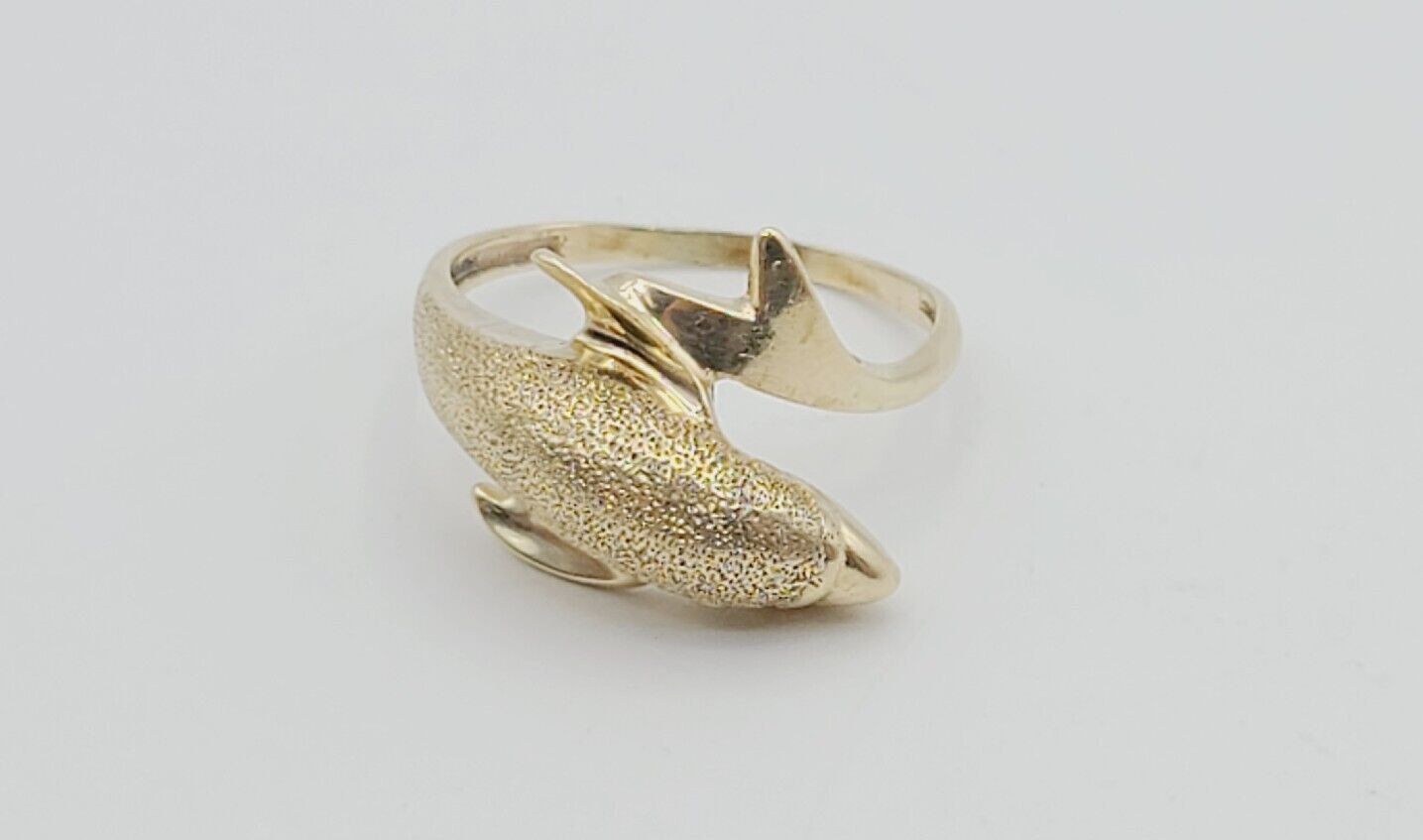 10K Yellow Gold Dolphin Bypass Ring Size 4.5 - image 1