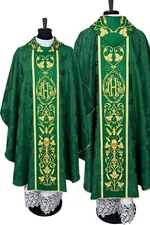 Green Gothic style Chasuble with a stole; richly embroidered