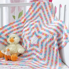 (CBB24) CROCHET PATTERN -PRETTY DK STRIPED STAR SHAPED BABY BLANKET 38" DIAMETER