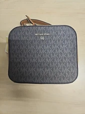 MICHAEL KORS Brown Acorn Leather Jet Set Charm Square Crossbody Bag Nwt