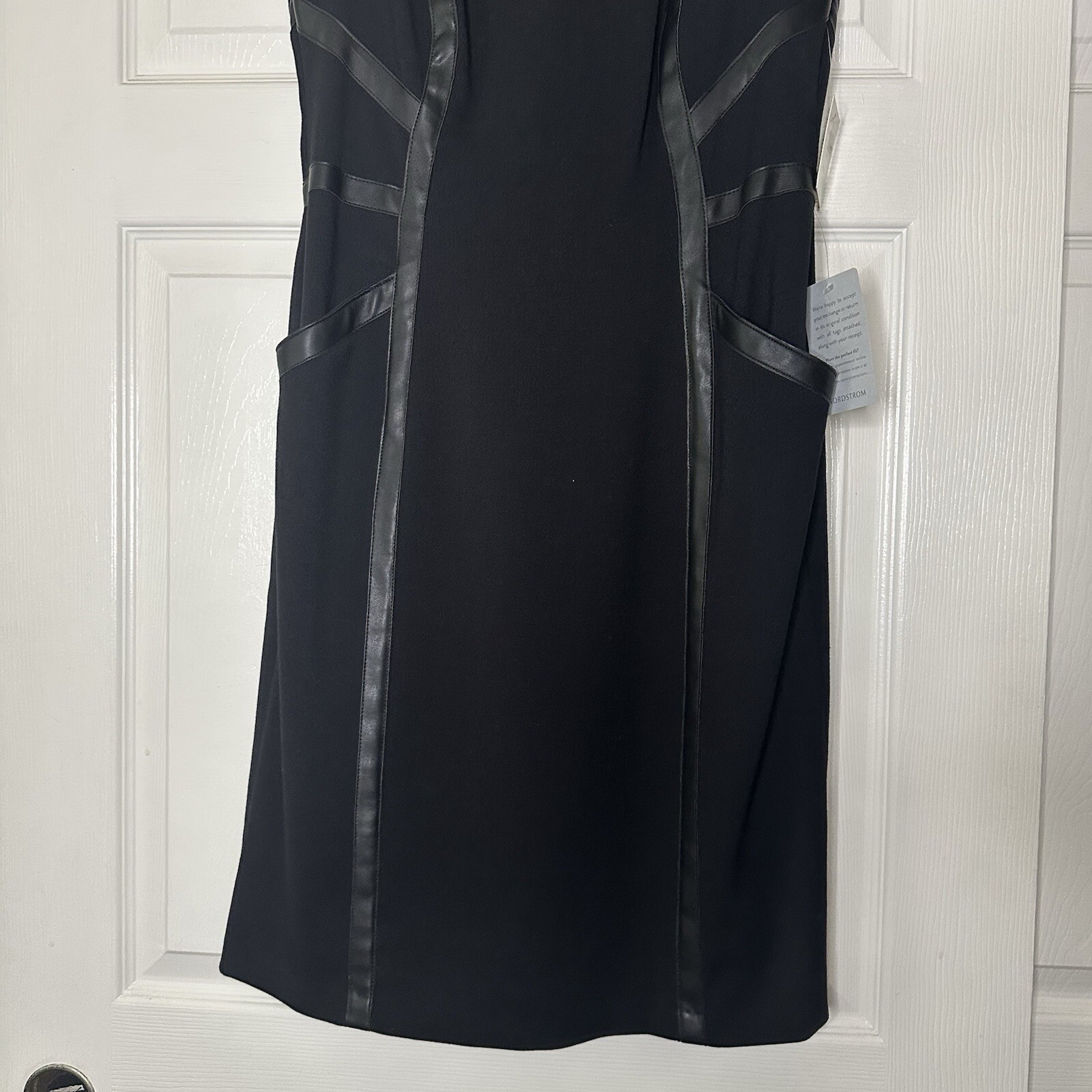 TAYLOR Women's Sleeveless Dress Faux Leather Trim Pockets Black Mini Sz 8 Medium