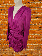 BNWT ZARA MEDIUM MAGENTA DRESS MINI SPOT LONG SLEEVE RUCHED PARTY OCCASION WOMEN