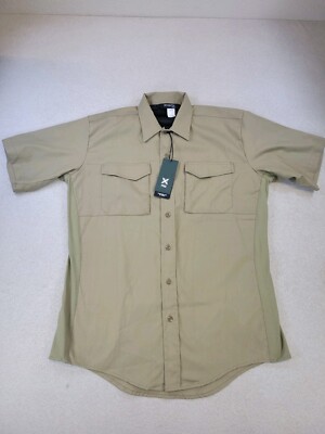 Vertx Pro Phantom Flex Short Sleeve Shirt Men's Large in Beige Button Up NEW 