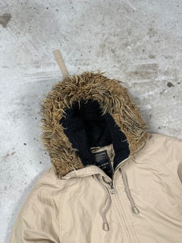 Vintage Y2K Faux Fur Flyers Beige Bomber Jacket archive avant garde utility - Picture 6 of 9