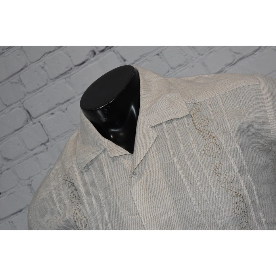  Cubavera Hawaiian Shirt Mens Size Small Tan Tropical Linen Rayon Blend - Image 2 of 4