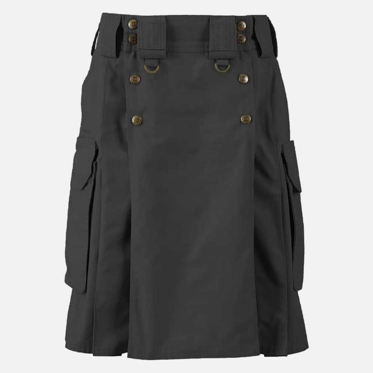 Men's Heavy-Duty Black Tactical Utility Kilt - Cargo Combat Style