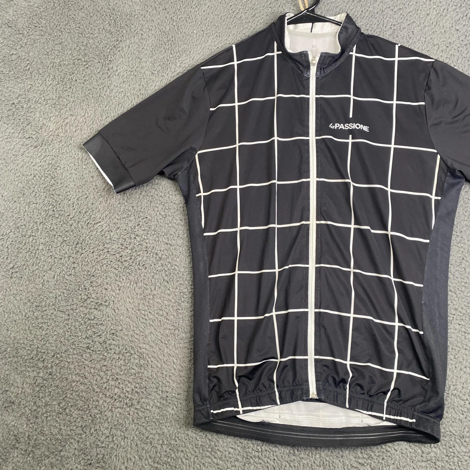 Camiseta deportiva de ciclismo La Passione para hombre XL negra blanca rejilla cremallera completa manga corta carretera Foto 2 de 4