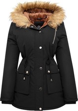 Womens Water Repellent Winter Puffer Coat Fleece Lined Parka with Faux Fur Hood