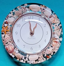 Vintage MCM Lucite Encased Seashell Beach Wall Clock - Mid Century Vomit - Works