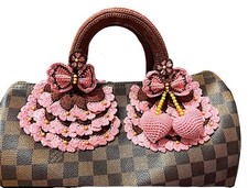 Crochet Handle Cover for LV SPEEDY, size25,30,35 Keepall, Alma, Pink  Brown