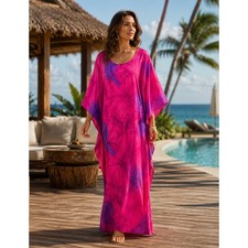 Hilo Hawaii Hawaiian Made Barkcloth Maxi Caftan Gown Bell Sleeve Small VTG