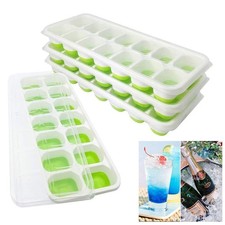 14 Hole Silicone Ice Cube Tray for Ices Making with Lid and Containers