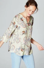 J.Jill Love Linen Floral Paisley Light Zest Midsummer Tie Sleeve Blouse XL Beach