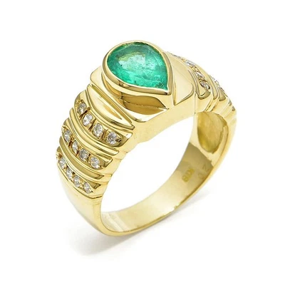 1.2 ct Natürlicher Smaragd-Diamantring in 18K Gelbgold K18 Gr. 7,5 - Bild 1 von 4