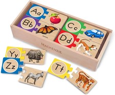 Self-Correcting Alphabet Puzzle 52 Pcs with Toy Storage Box, Wooden ABC Puzzle