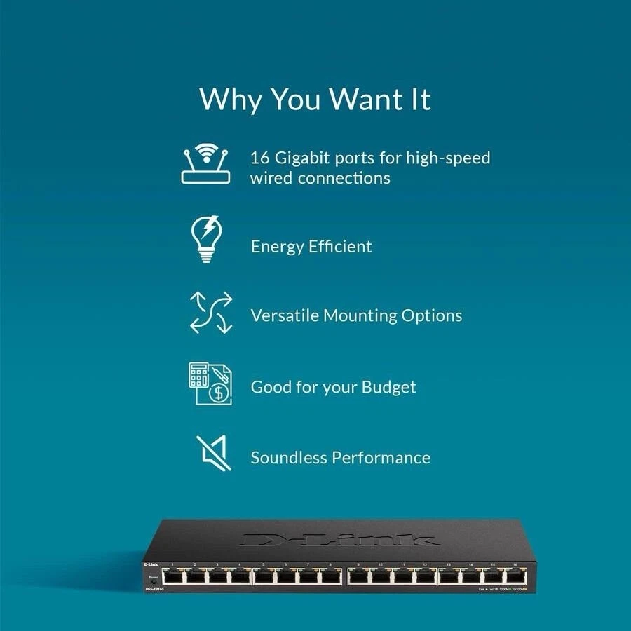 D-Link 16-Port Gigabit Unmanaged Metal Desktop Switch DGS-1016S - Image 2 of 2
