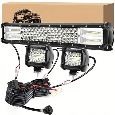 20inch LED Light Bar Spot Flood Combo + 2x4'' Pods Offroad For Jeep Truck SUV ATV