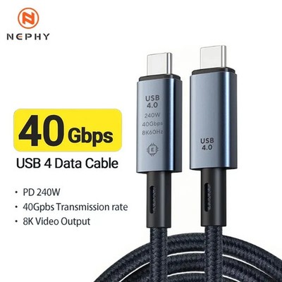 Thunderbolt 4 3 USB 4 USB-C 8K Cable 40Gbps Charger Data PD 240W UHD Video