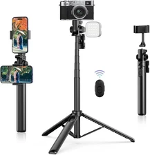 MT-70 Extendable Tripod, 63" Selfie Stick Vlog Tripod Stand with 2 Phone Clip...