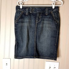 Guess Jeans Denim Skirt Size 28 Side Slit Medium Wash Stretch Low Rise Y2K 90s