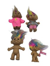 Lot Of 4 Assorted Vintage Troll Dolls, Rainbow Hair, Pink Sign, Cute. 88 .