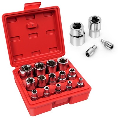 14-Piece E-Torx Star Socket Set, 1/4'' 3/8'' 1/2'' Drive, E4 to E24 External Tor...