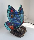 VTG. HAMPTON BAY “STAINED GLASS” TIFFANY STYLE BUTTERFLY LAMP W/"BRONZE" BASE