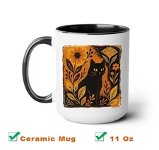 Halloween Black Cat Floral Mug