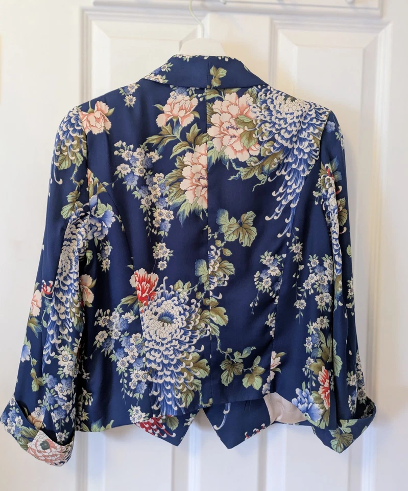ZARA WOMAN Blue Floral Satin Blazer Jacket, Size M / 10-12 - Image 2 of 3