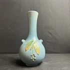 Weller Cornish 1933 Vintage Art Deco Pottery Blue Bulbous Handled Bud Vase