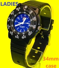 LUMINOX WOMENS NAVY SEALS WATCH 35MM CASE BLUE DIAL &  RUBBER SCUBA DIVE BAND