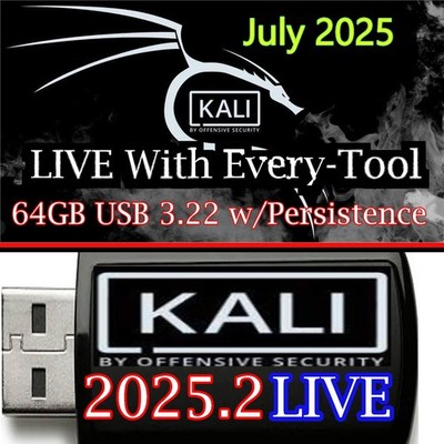 Kali Linux July 2025 Live USB 3.0   64GB Drive w/ Persistence Cybersecurity