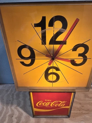 Vintage Coca Cola Lighted Sign with Clock - 1970s Model G011